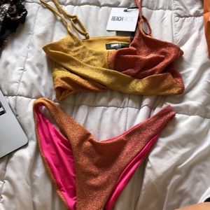 Beach Riot yellow and pink shiny bikini set size L